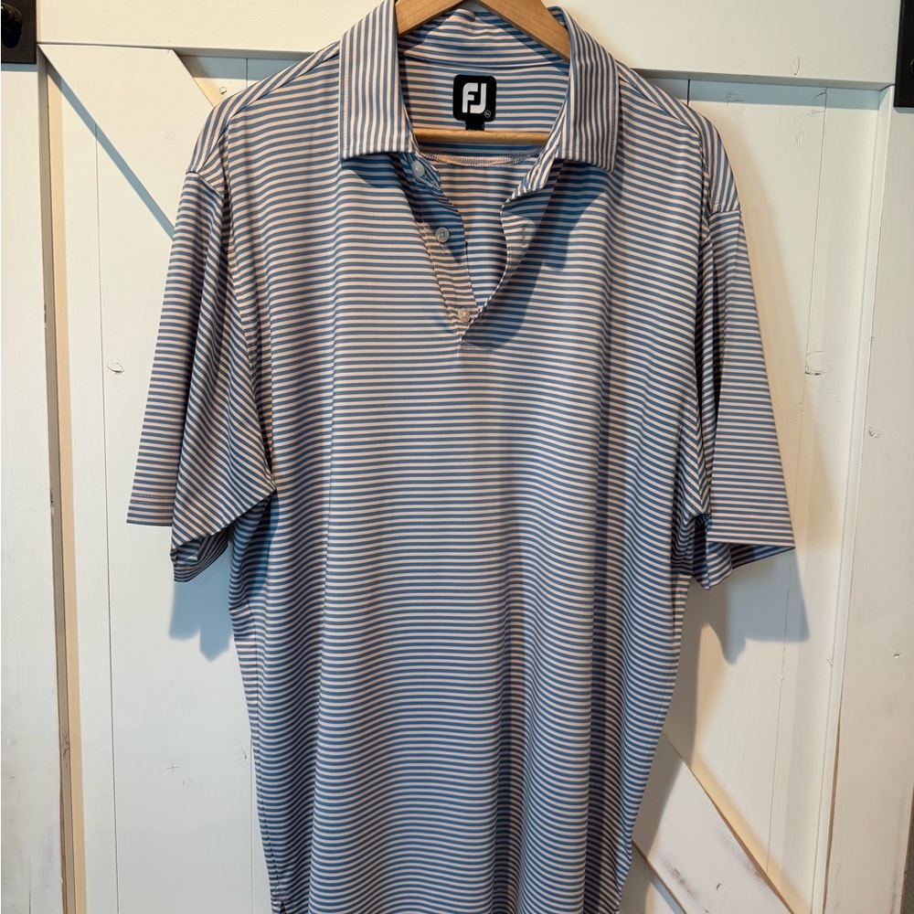 FootJoy Men's Gray and White Striped Polo